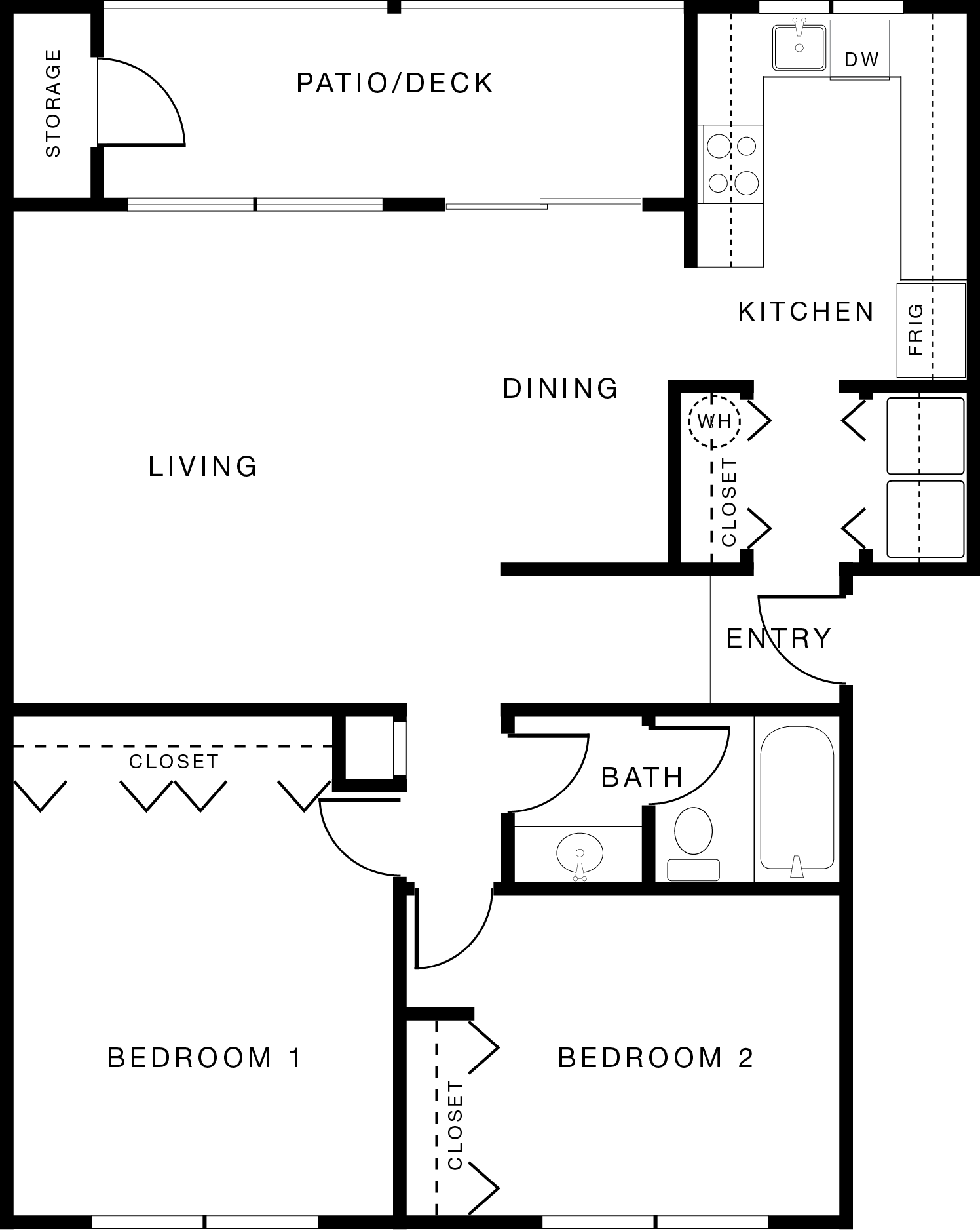 Floorplan of Chestnut Place 1 bedroom apartment.